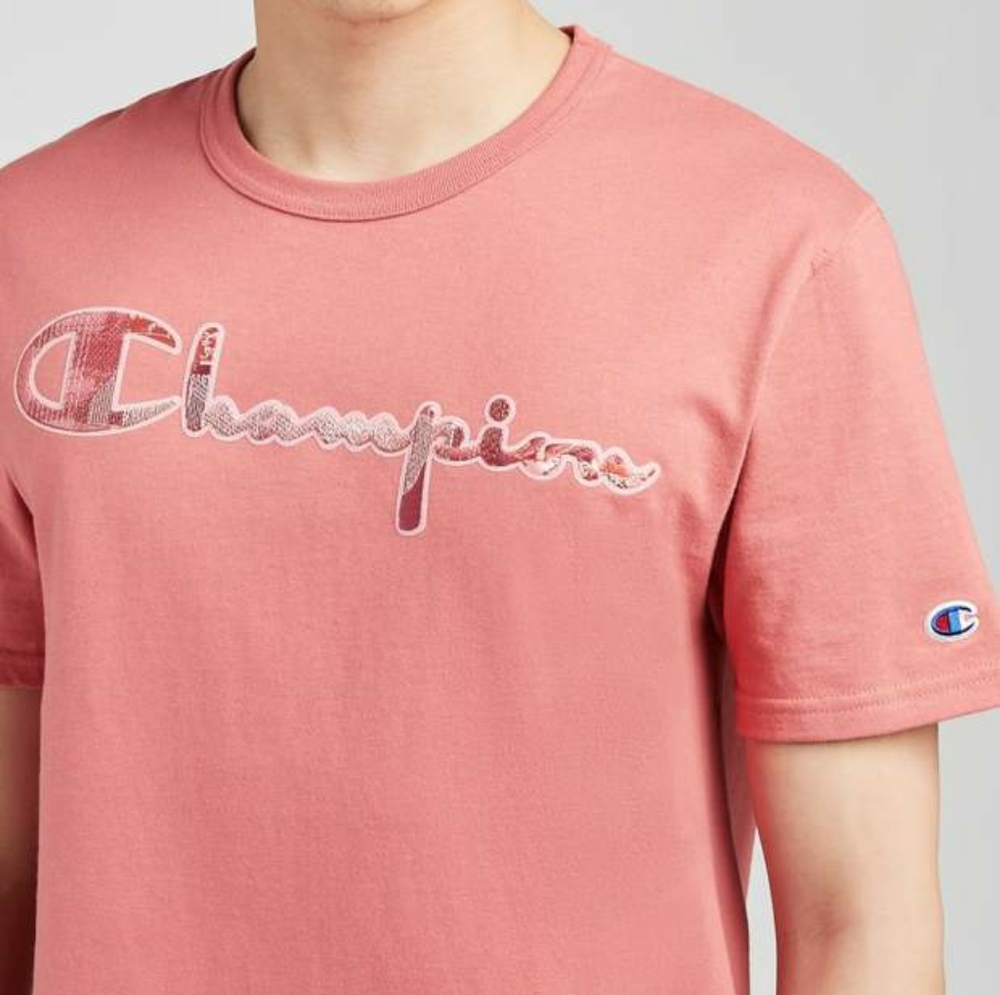 🆕Champion | Heritage Marble Applique Short Sleeve Shirt Mens Size XL Dusty Rose